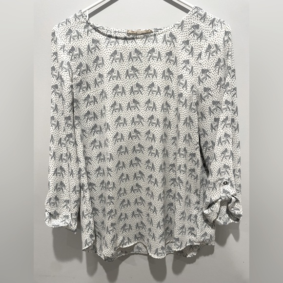 41 Hawthorn Tops - Women’s Elephant Print Flowy Long Sleeve Blouse